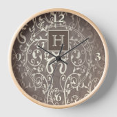 Brawn Elegant Blüh Monogram Clock Uhr (Vorderseite)