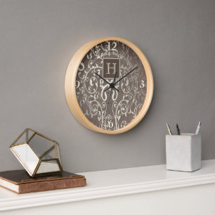 Brawn Elegant Blüh Monogram Clock Uhr
