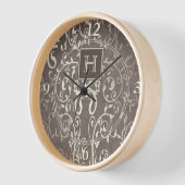 Brawn Elegant Blüh Monogram Clock Uhr (Winkel)
