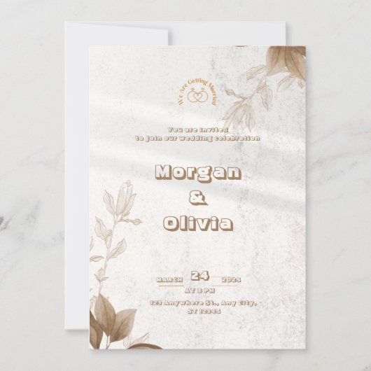 Brawn Elegant Floral Wedding Einladung (Vorderseite)