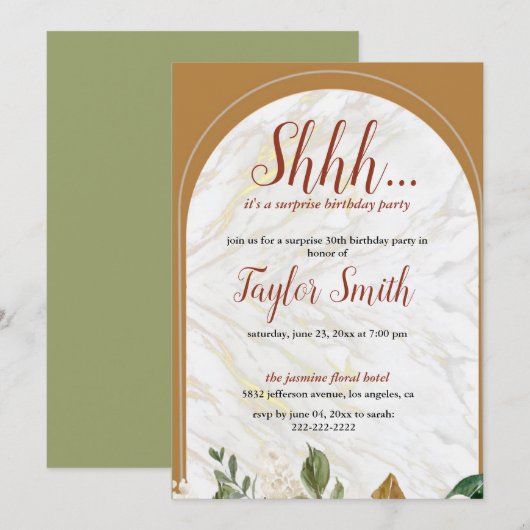 Brawn elegantes Party Floral Überraschung Einladun Einladung (Vorne/Hinten)