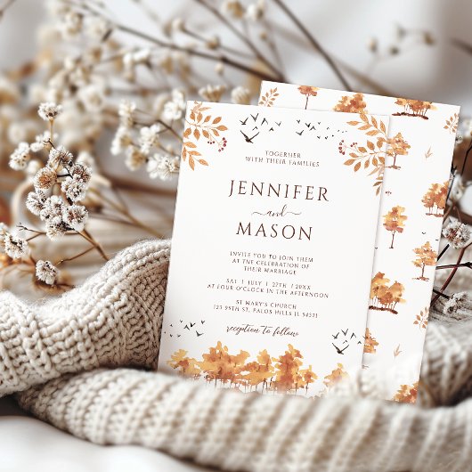 Brawn Fall Herbst Landschaft Tree Blätter Hochzeit Einladung