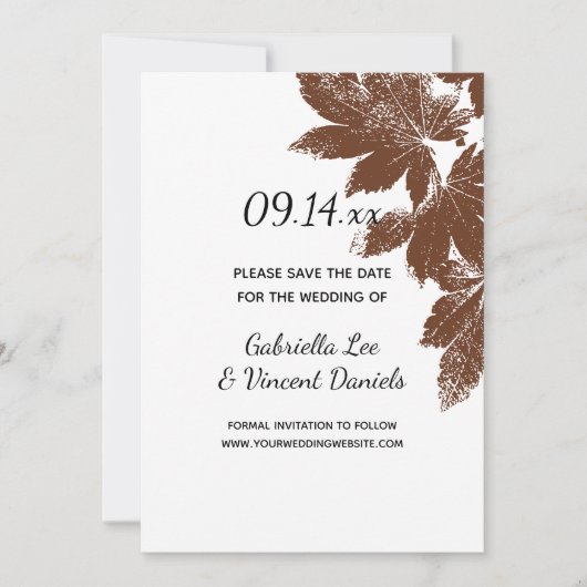 Brawn Fall Leaf Briefmarke Hochzeit speichern das  Save The Date (Vorderseite)