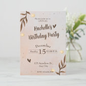 Brawn Floral Blätter Geburtstag Einladung (Stehend Vorderseite)