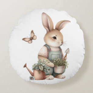 Brawn Garden Bunny im Grünen Rundes Kissen