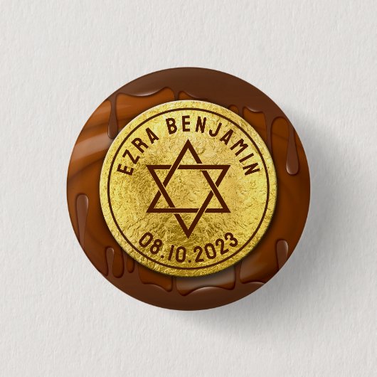 Brawn Gold Chocolate Bar Mitzvah oder Bat Mitzvah Button (Vorderseite)