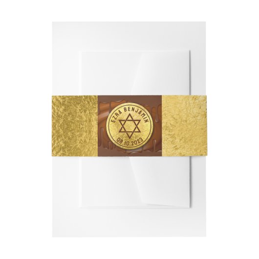 Brawn Gold Chocolate Bar Mitzvah oder Bat Mitzvah Einladungsbanderole (Vorderseite Beispiel)