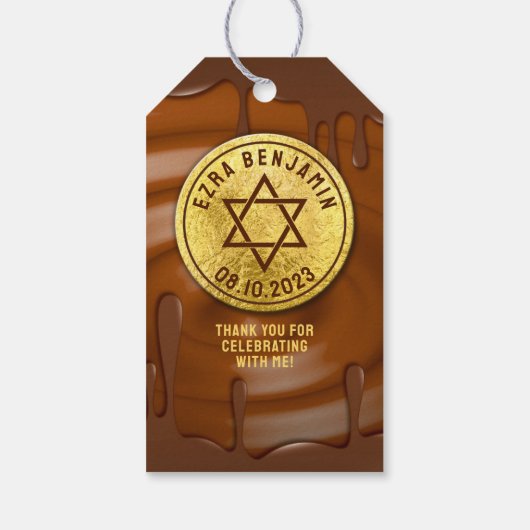 Brawn Gold Chocolate Bar Mitzvah oder Bat Mitzvah Geschenkanhänger (Rückseite)