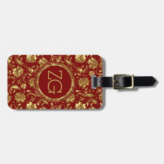 Brawn & Gold Damask Muster Gepäckanhänger (Vorderseite horizontal)