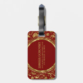 Brawn & Gold Damask Muster Gepäckanhänger (Rückseite vertikal)