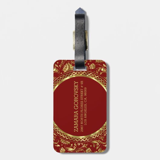 Brawn & Gold Damask Muster Gepäckanhänger (Rückseite vertikal)