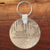 Brawn Gold Glitzer Girly Spark Tropfen 16 Geburtst Schlüsselanhänger (Vorderseite)