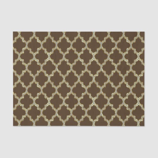 Brawn & Gold Ikat Quatrefolie Geometrisches Muster Seidenpapier (Vorderseite)