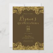 Brawn & Gold Lace Elegantes Quinceñera Party Einladung (Vorderseite)