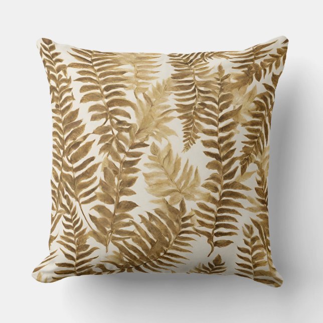 Brawn Gold White Fern Blätter drucken Kissen (Vorderseite)