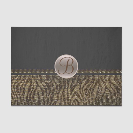 Brawn Gold Zebra Sparkle Glam Monogram Initial Seidenpapier (Vorderseite)