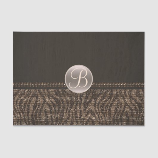 Brawn Gold Zebra Sparkle Glam Monogram Initial Seidenpapier (Vorderseite)