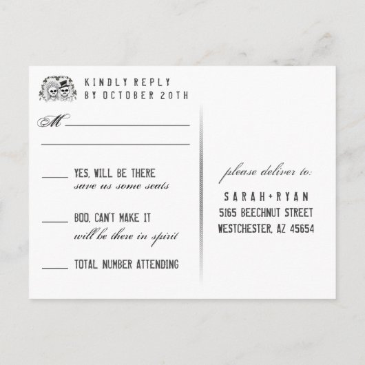 Brawn Gothic Halloween Skelette Matching UAWG Einladungspostkarte (Rückseite)