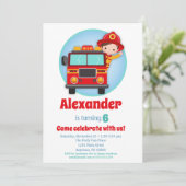 Brawn Hair Boys Feuerwehrmann Einladung zum Geburt (Stehend Vorderseite)