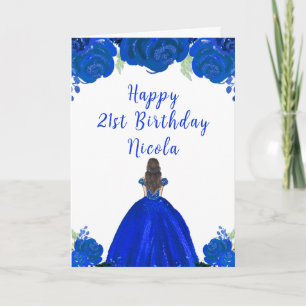 Brawn Hair Princess Blue Floral Geburtstagsparty Karte