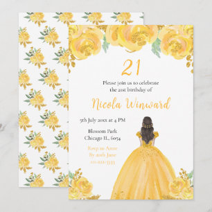 Brawn Hair Princess Gold Floral Geburtstagsparty Einladung