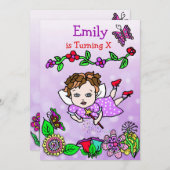 Brawn Haired Caucasian Fairy Birthday Einladung (Vorne/Hinten)