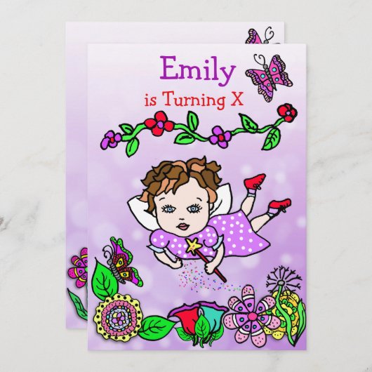 Brawn Haired Caucasian Fairy Birthday Einladung (Vorne/Hinten)