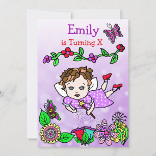 Brawn Haired Caucasian Fairy Birthday Einladung
