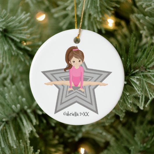 Brawn Haired Gymnast Girl Gymnastik Weihnachten Keramik Ornament (Baum)