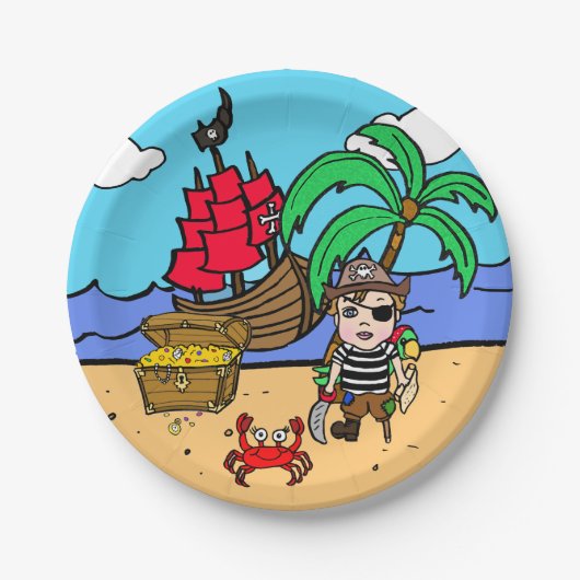 Brawn Haired Pirate Themed Birthday Party Pappteller (Vorderseite)