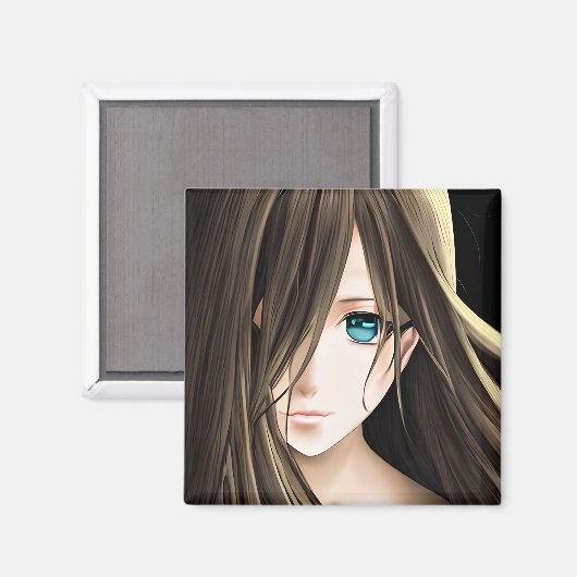 Brawn Hairs Blue Mit Augen Anime Girl Magnet (Vorderseite/Rückseite)