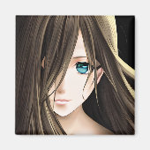 Brawn Hairs Blue Mit Augen Anime Girl Magnet (Vorne)