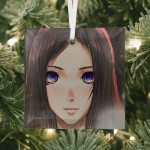 Brawn Hairs Blue Mit Augen Anime Girl Ornament Aus Glas