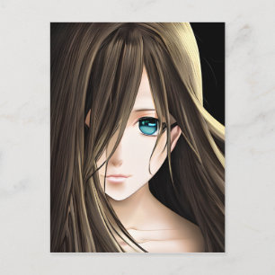 Brawn Hairs Blue Mit Augen Anime Girl Postkarte