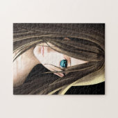 Brawn Hairs Blue Mit Augen Anime Girl Puzzle (Horizontal)