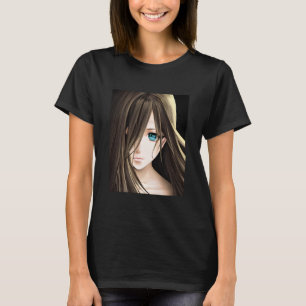 Brawn Hairs Blue Mit Augen Anime Girl T-Shirt