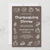 Brawn Hand Drawn Whimsical Erntedank Dinner Einladung (Vorderseite)
