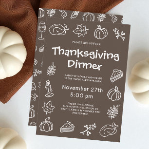 Brawn Hand Drawn Whimsical Erntedank Dinner Einladung