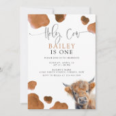 Brawn Highland Cow Einladung, Heilige Kuh Geburtst Einladung (Vorderseite)