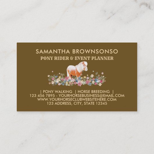 Brawn Horse Pony Ride Walk Rasse Hof Visitenkarte (Rückseite)