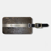 Brawn Ivory Reptile Digital Leather Titanium Metal Gepäckanhänger (Vorderseite horizontal)