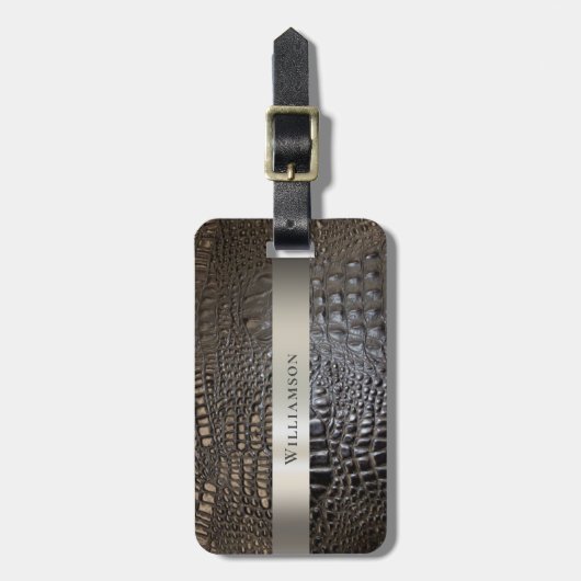 Brawn Ivory Reptile Digital Leather Titanium Metal Gepäckanhänger (Vorderseite vertikal)