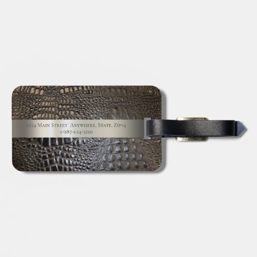 Brawn Ivory Reptile Digital Leather Titanium Metal Gepäckanhänger (Rückseite horizontal)