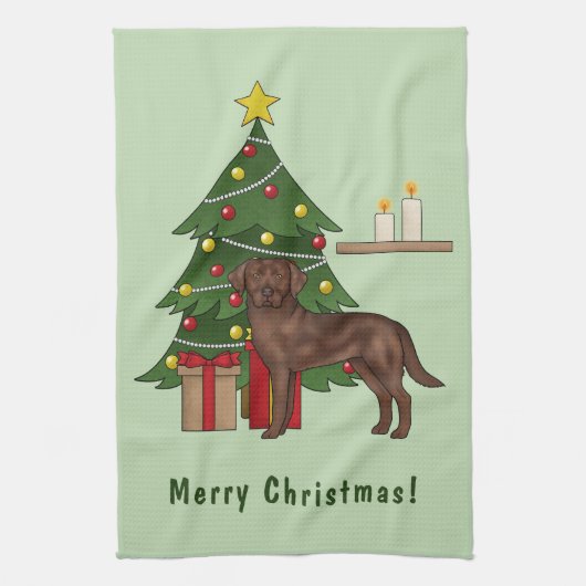 Brawn Labrador Retriever Dog mit Weihnachtsbaum Geschirrtuch (Vertikal)