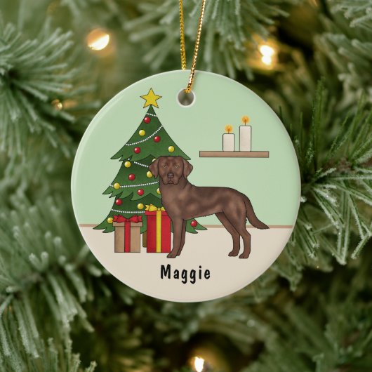 Brawn Labrador Retriever Dog mit Weihnachtsbaum Keramik Ornament (Baum)