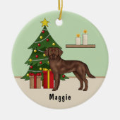 Brawn Labrador Retriever Dog mit Weihnachtsbaum Keramik Ornament (Vorne)