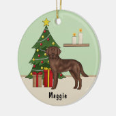 Brawn Labrador Retriever Dog mit Weihnachtsbaum Keramik Ornament (Links)