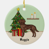 Brawn Labrador Retriever Dog mit Weihnachtsbaum Keramik Ornament (Hinten)