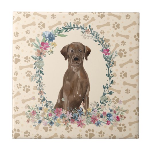 Brawn Labrador Retriever Dow Pw Print Floral Niedl Fliese (Vorderseite)