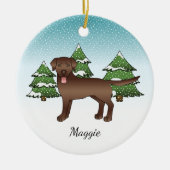 Brawn Labrador Retriever in einem Winterwald & Nam Keramik Ornament (Vorne)